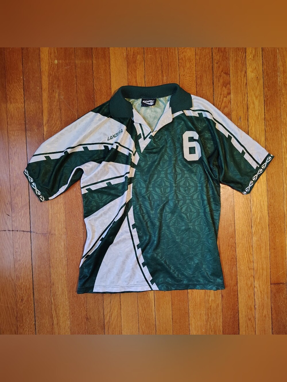 Vintage 90s Soccer Lanzera Jersey Men’s Large Collared Green USA #6 Polo